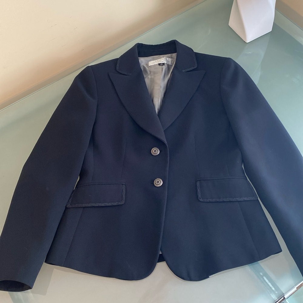 Tahari Black Petite Blazer Tailored Crepe Career Jacket  Size 4P